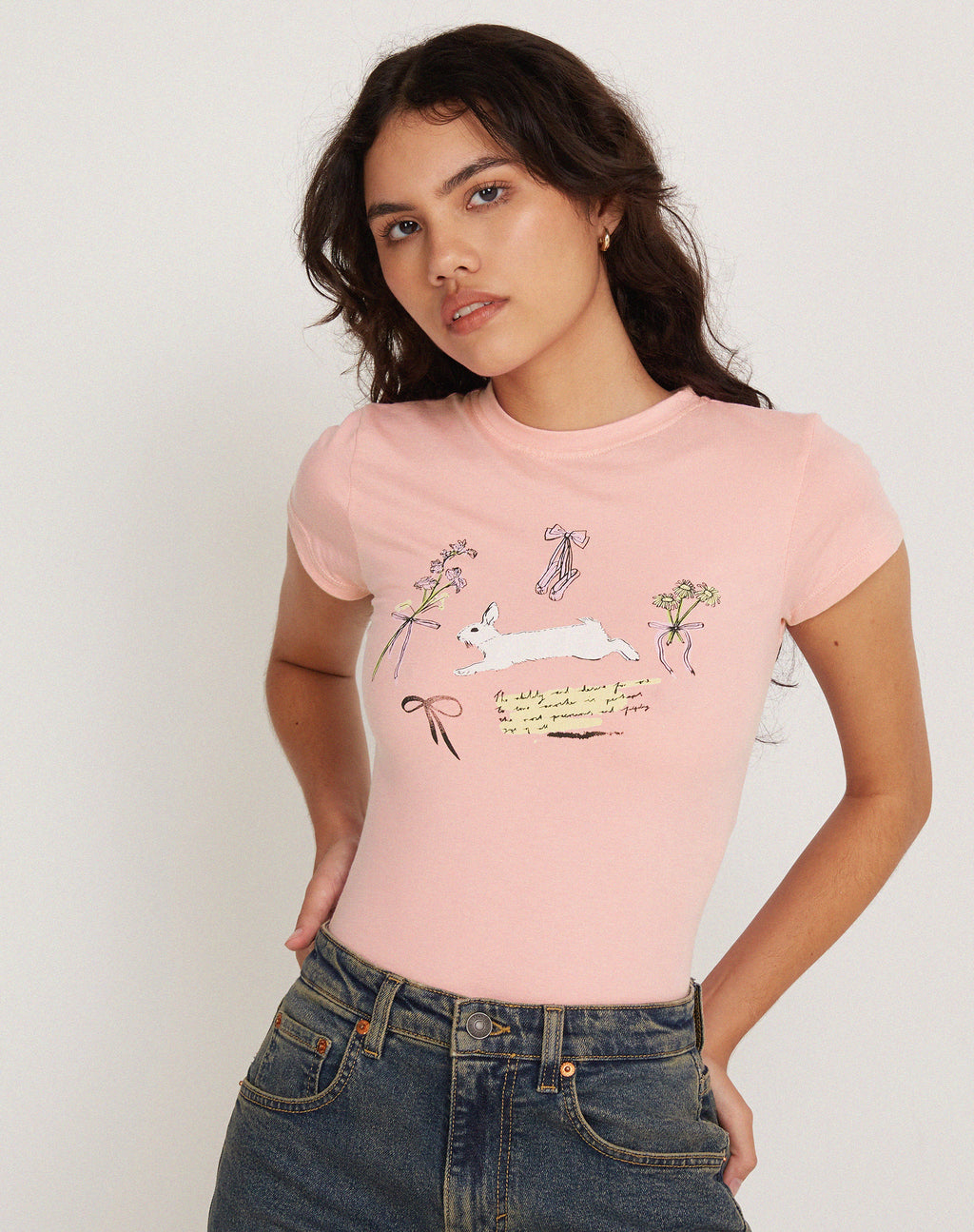 Tiona Cropped Tee in Peony Pink Bunny