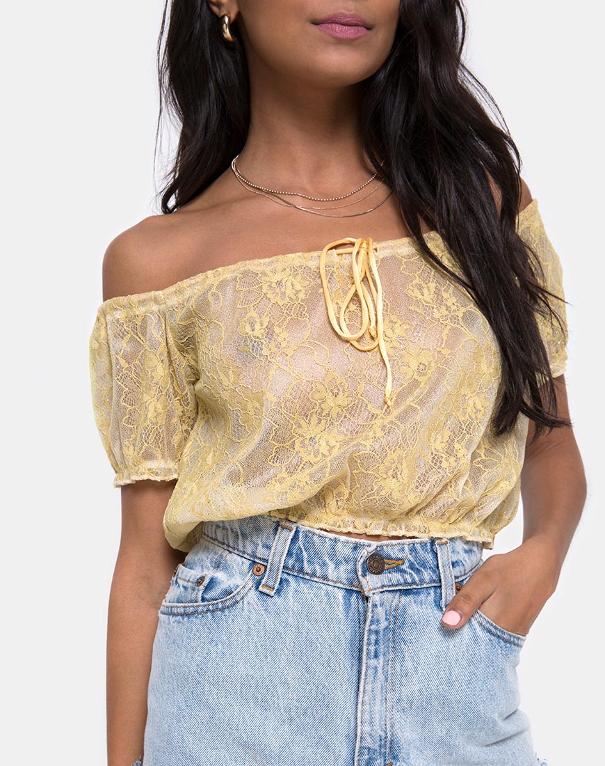 Image of Eva Crop Top in Pastel Lace Lemon