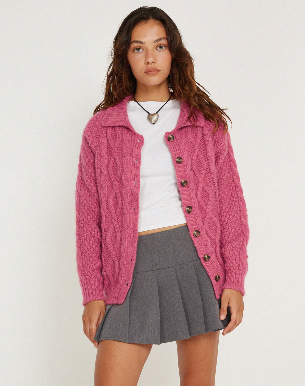 Triny Cardi in Cable Knit Pink