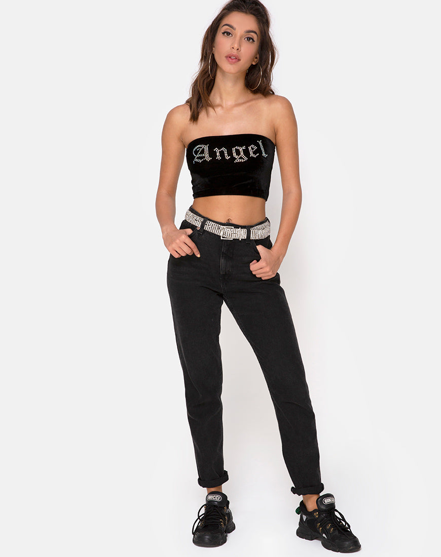 Image of Tube top in Black with Angel Diamante Hot Fix