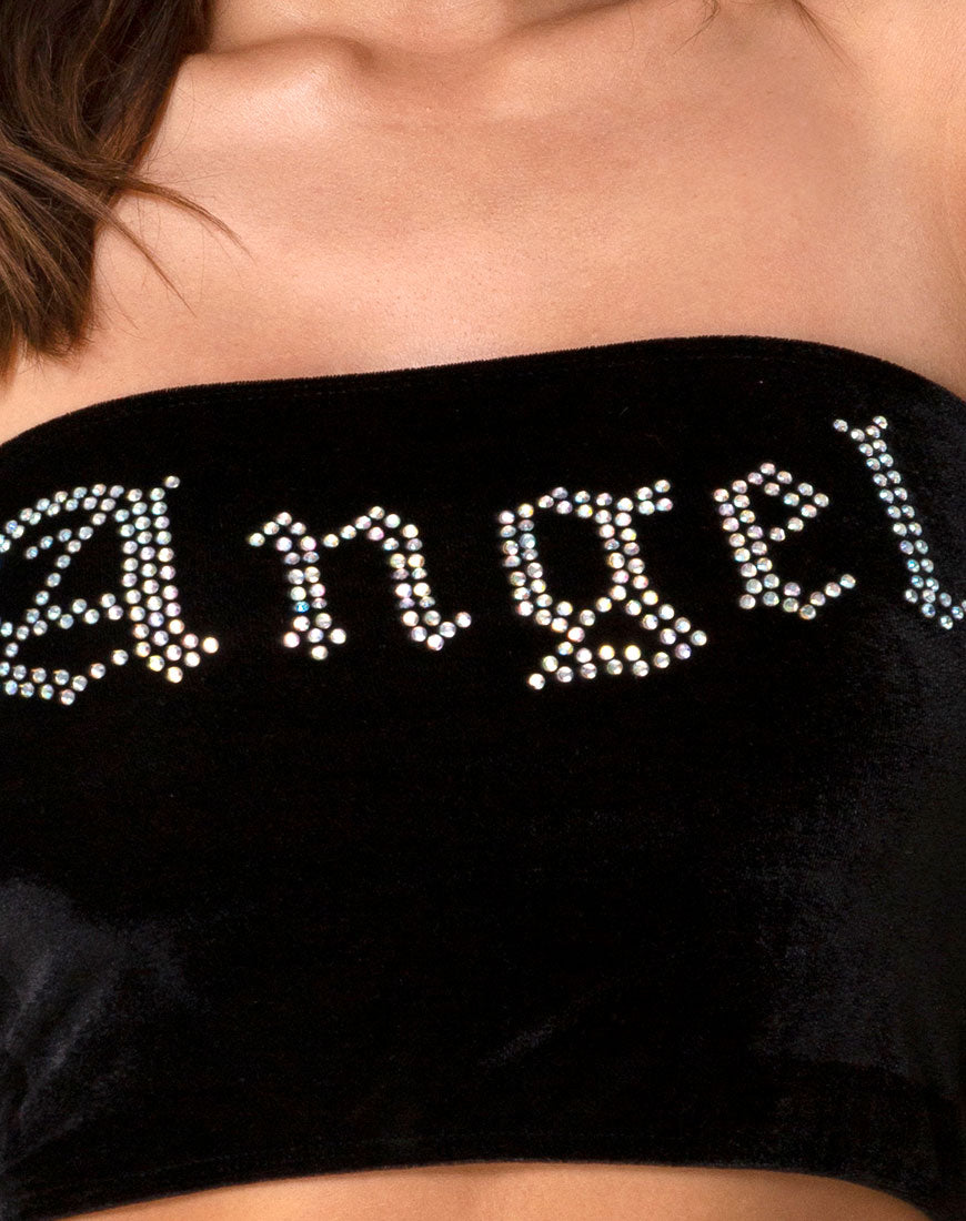 Image of Tube top in Black with Angel Diamante Hot Fix