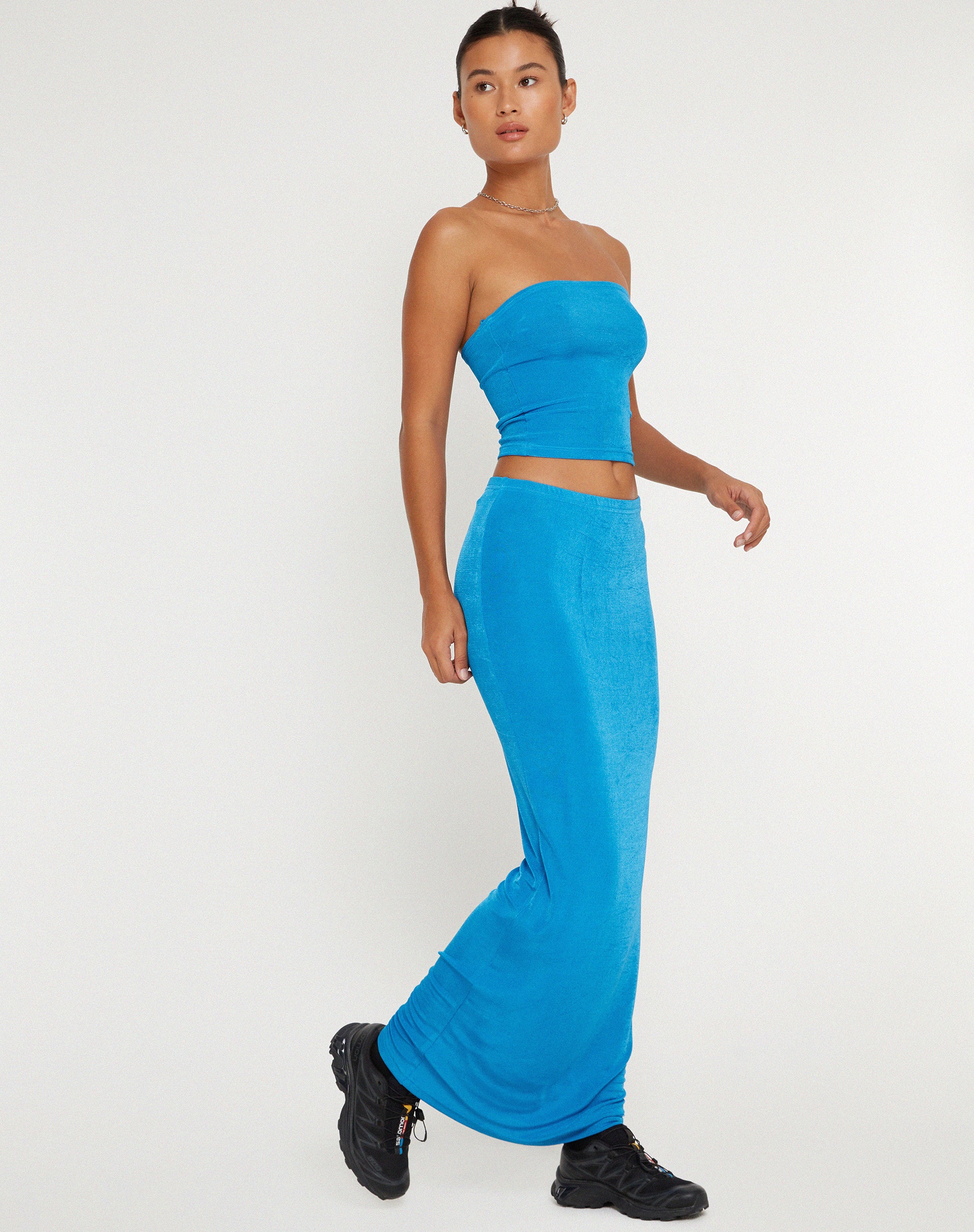 Turquoise Blue Ethnic Print Maxi Skirt - Frionkandy