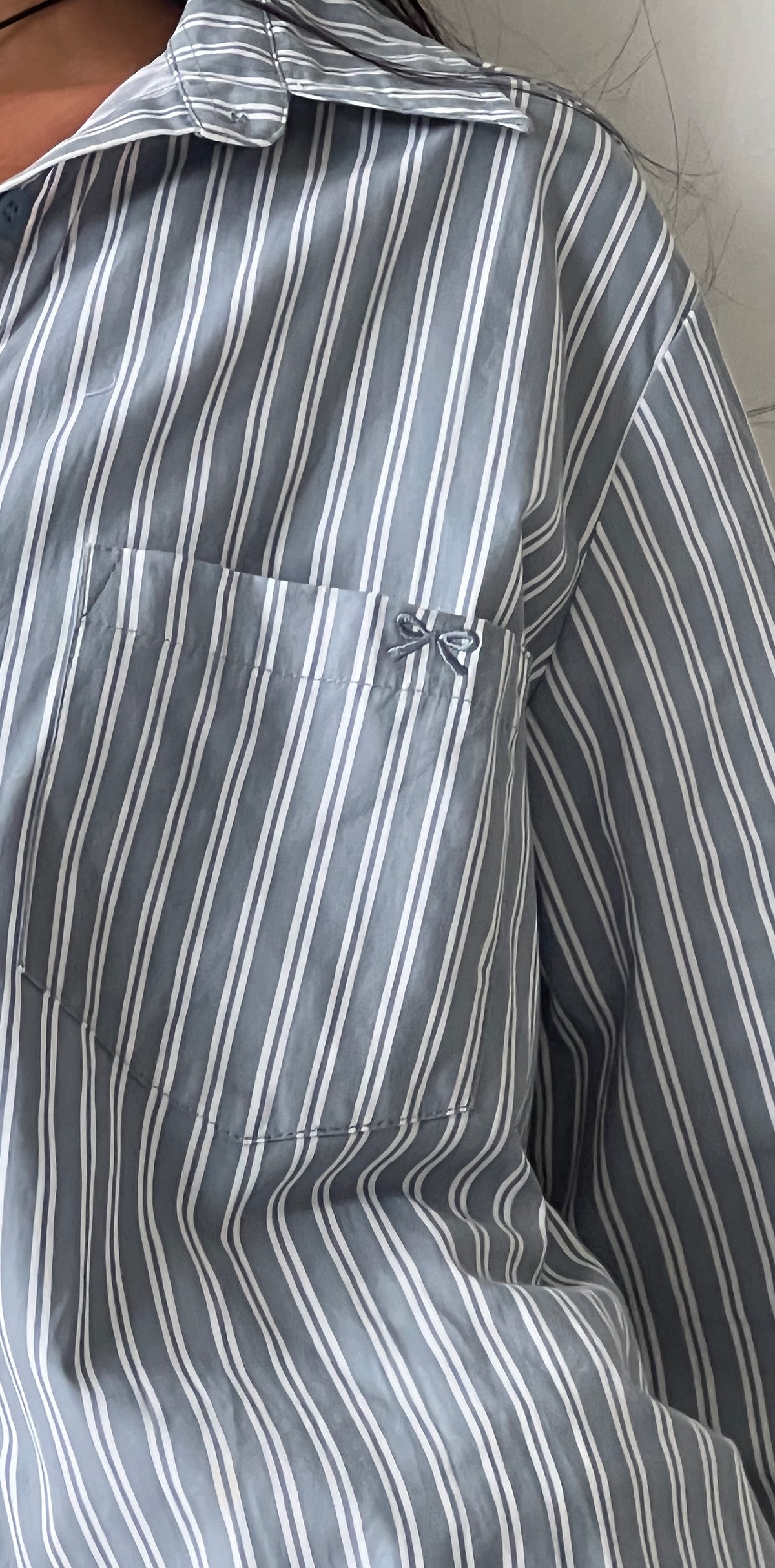 Turner Shirt in Grey and White Stripe with M Embroidery | Turner ...