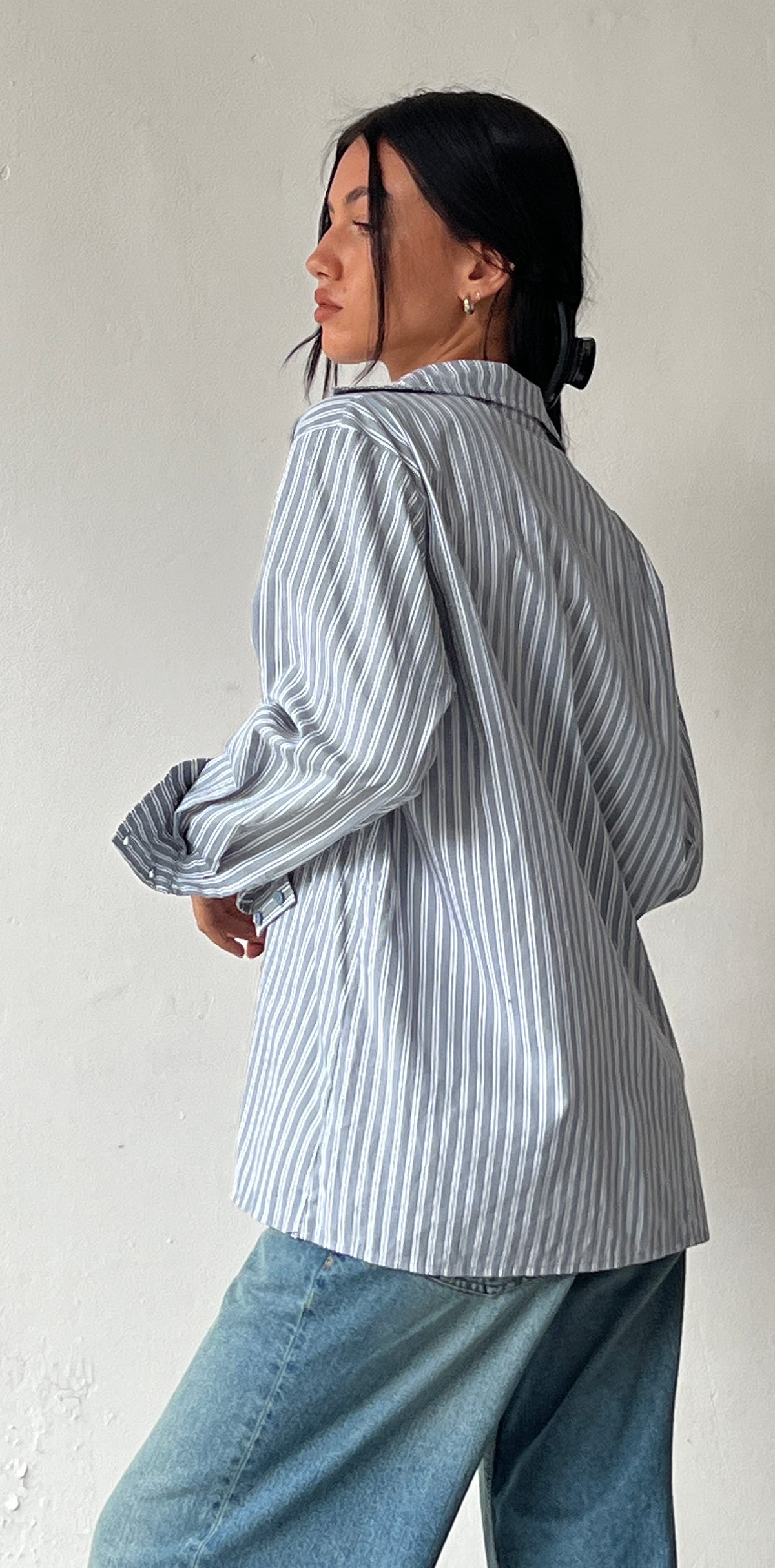 Turner Shirt in Grey and White Stripe with M Embroidery | Turner ...