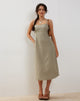 Image of Una Distressed Hem Midi Slip Dress in Slate Green Linen