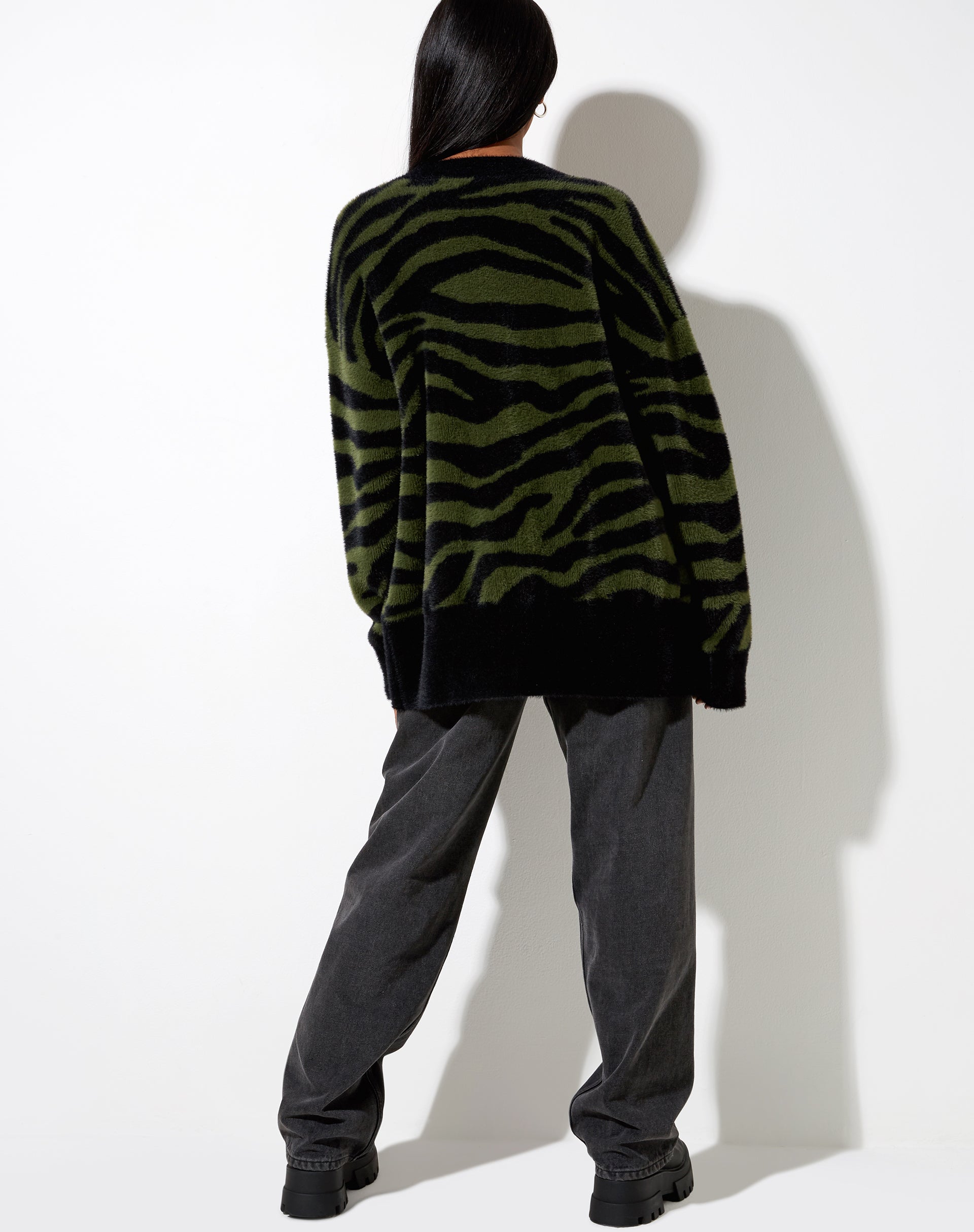 Image of Uriela Cardi in Knit Zebra Olive and Black