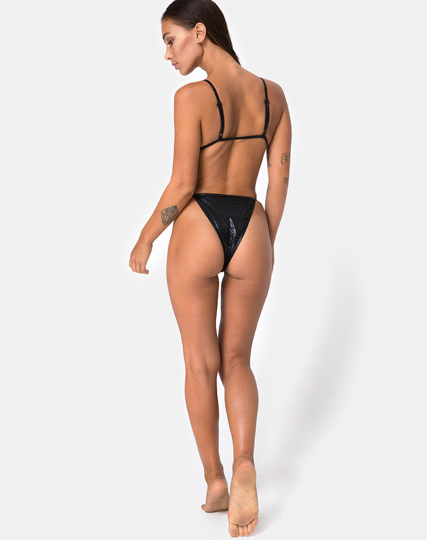 Image of Valter Bikini Bottom in Black Oil Snake