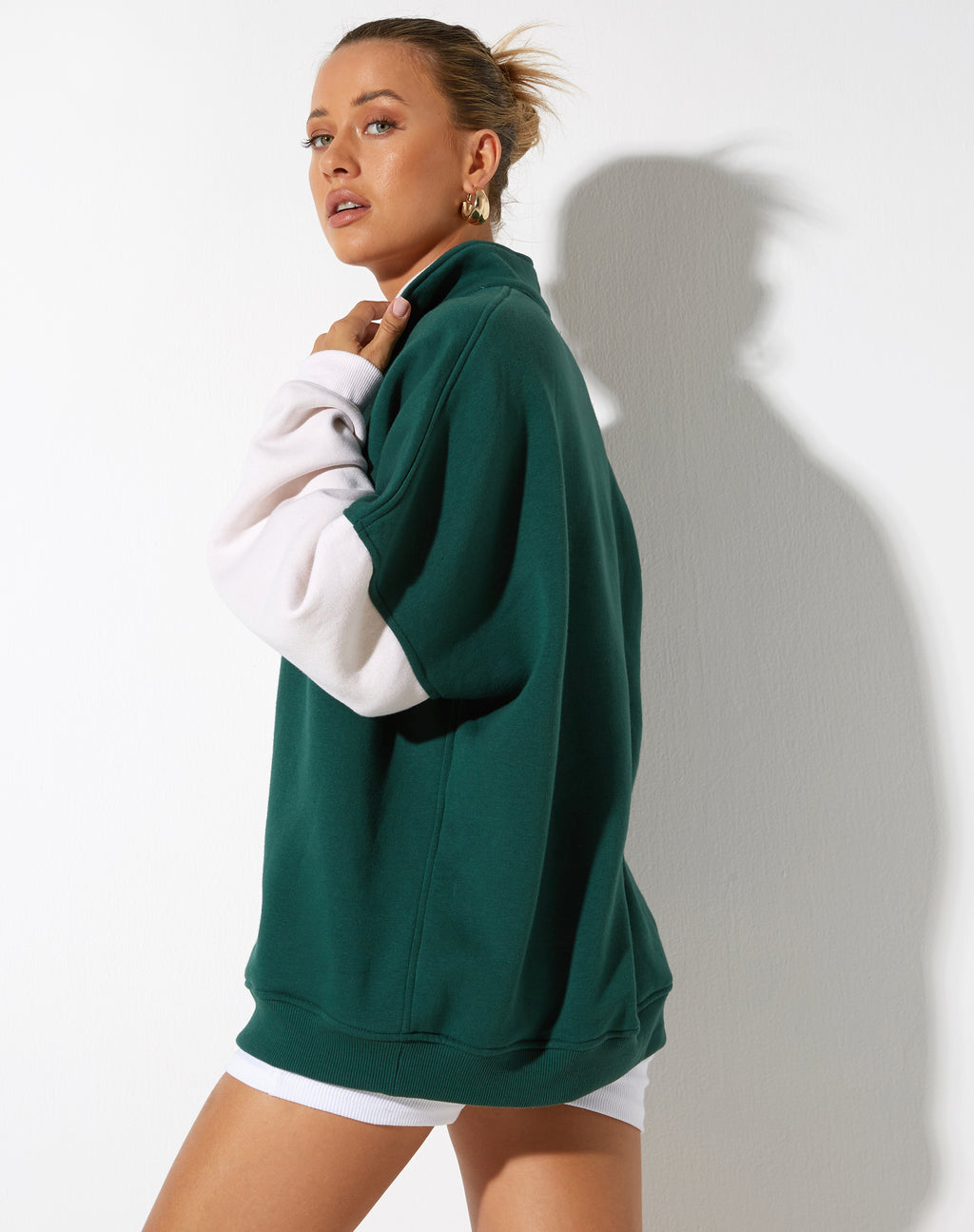 Varsity Oversized Jumper in Forest Green Winter White Sport Society