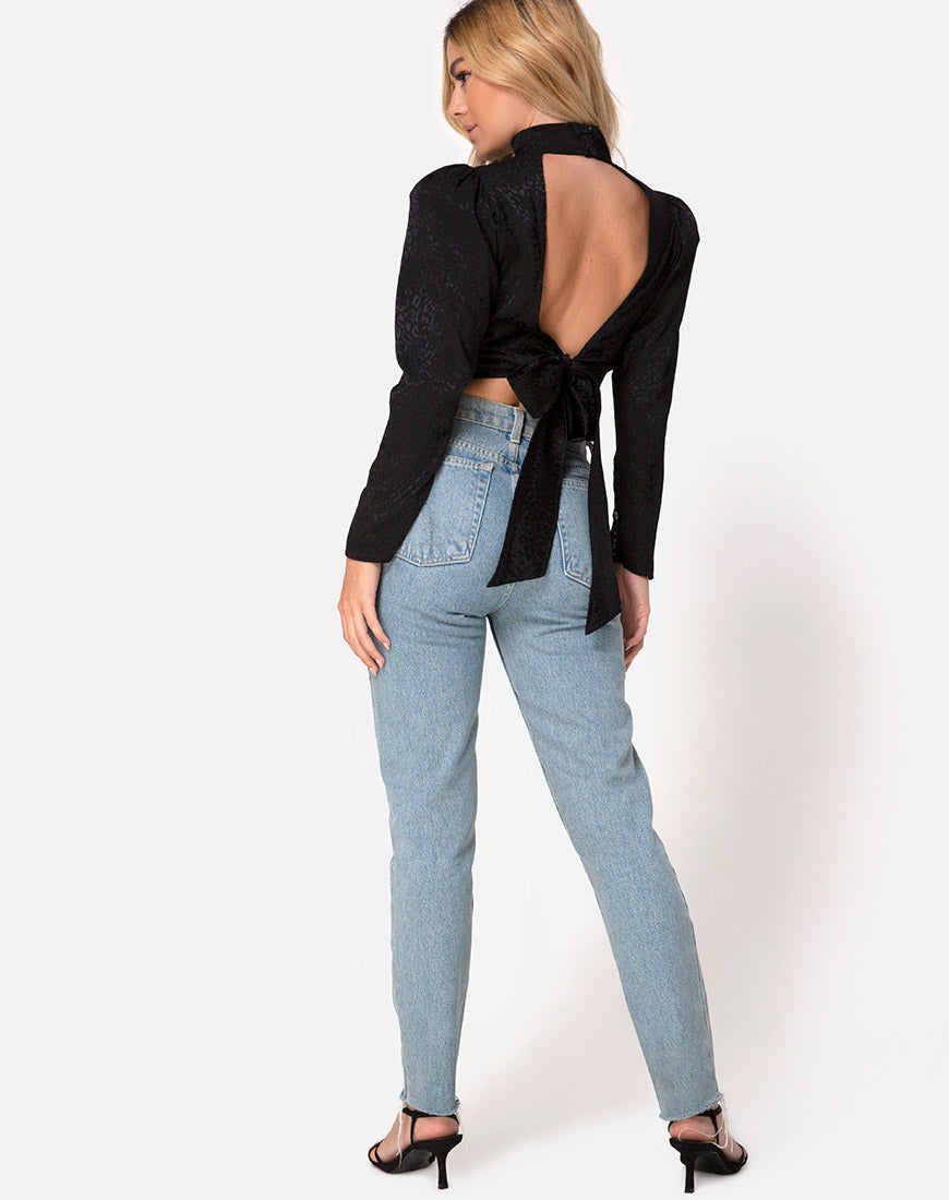 Image of Jasty Crop Top in Satin Cheetah Black