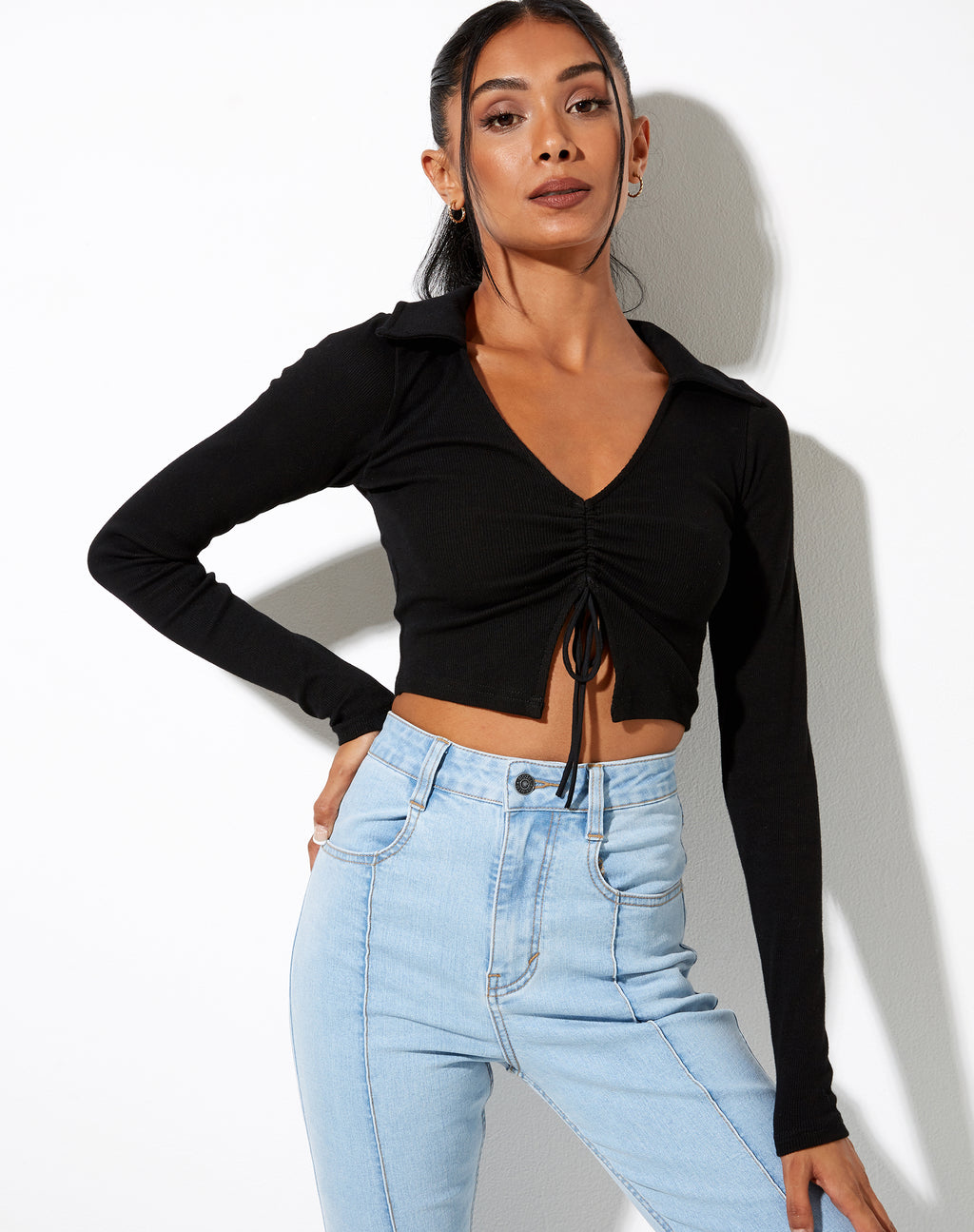 Venema Long Sleeve Top in Rib Black