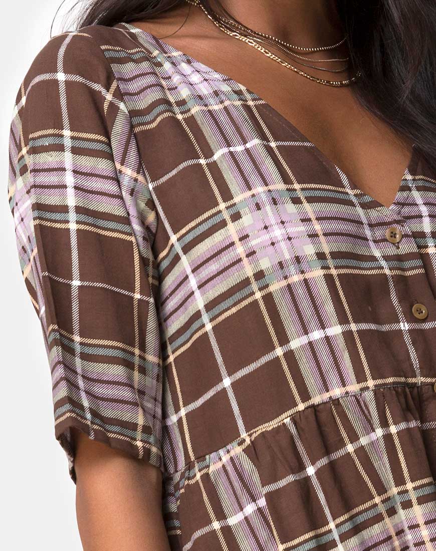 Image of Verren Babydoll Dress in Tartan Brown