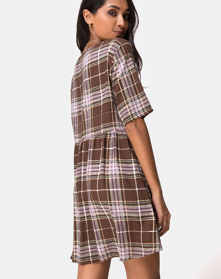 Image of Verren Babydoll Dress in Tartan Brown