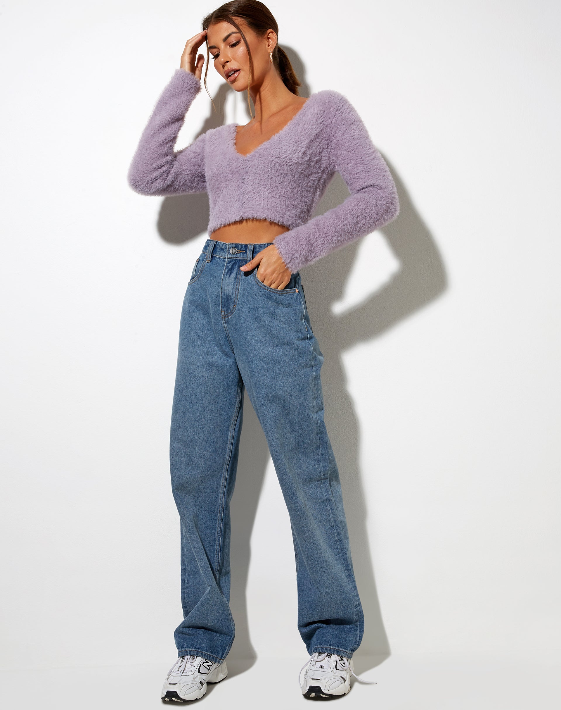 Image of Vima Cropped Cardigan in Knit Dusty Lilac