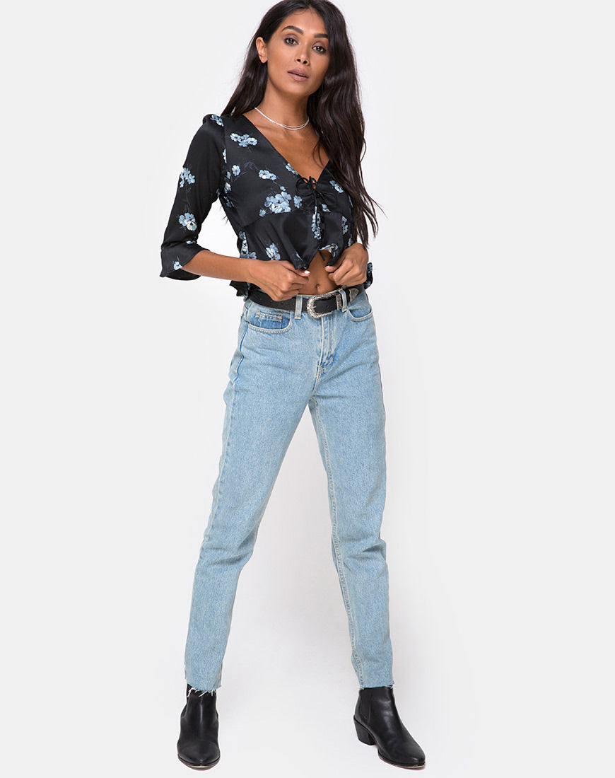 Image of Vinequa Top in Satin Mono Flower Black