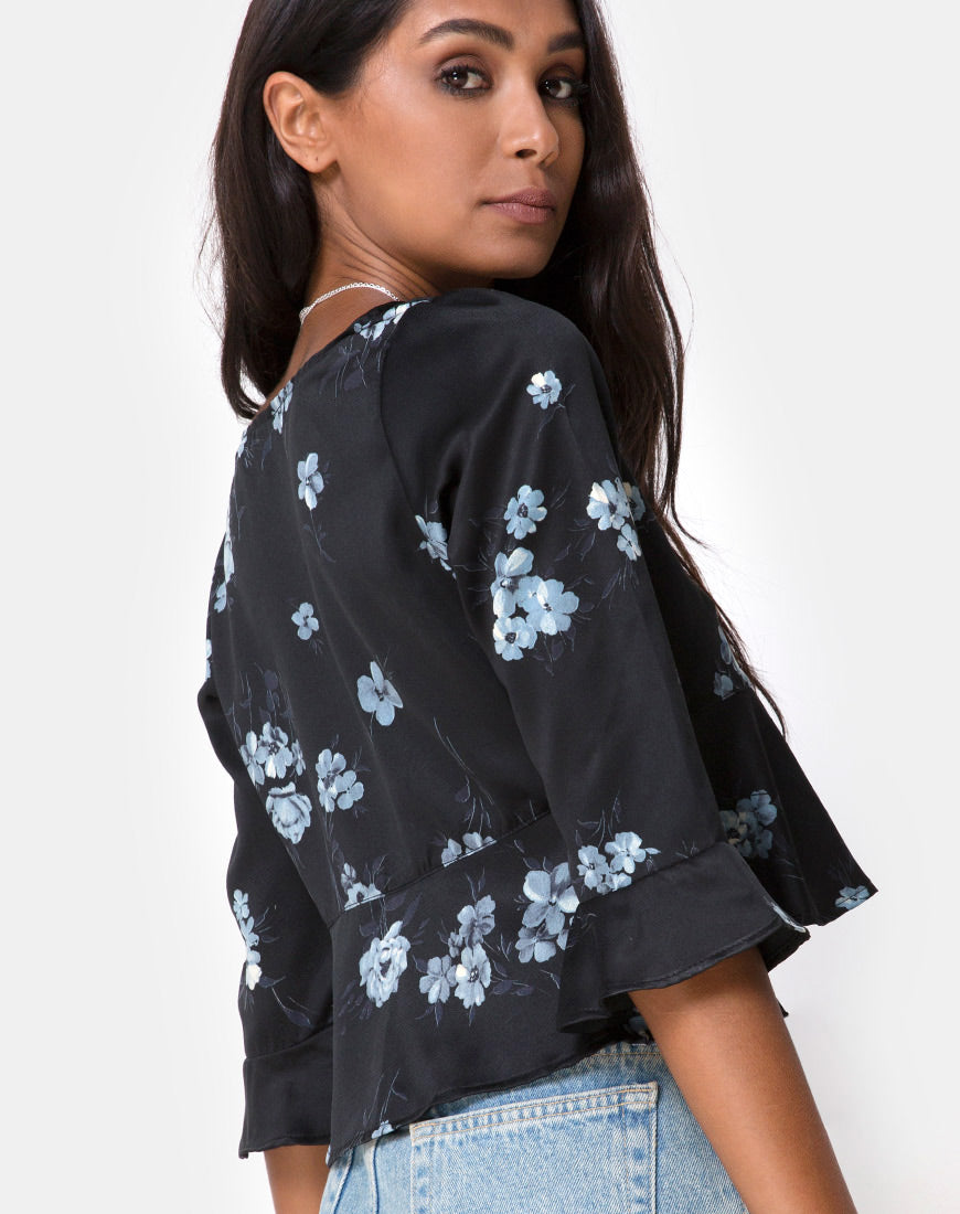 Image of Vinequa Top in Satin Mono Flower Black