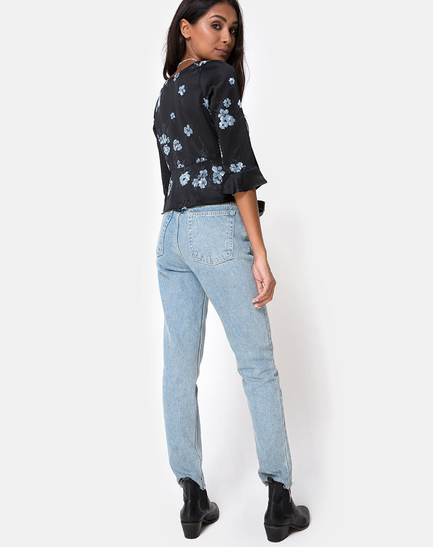 Image of Vinequa Top in Satin Mono Flower Black