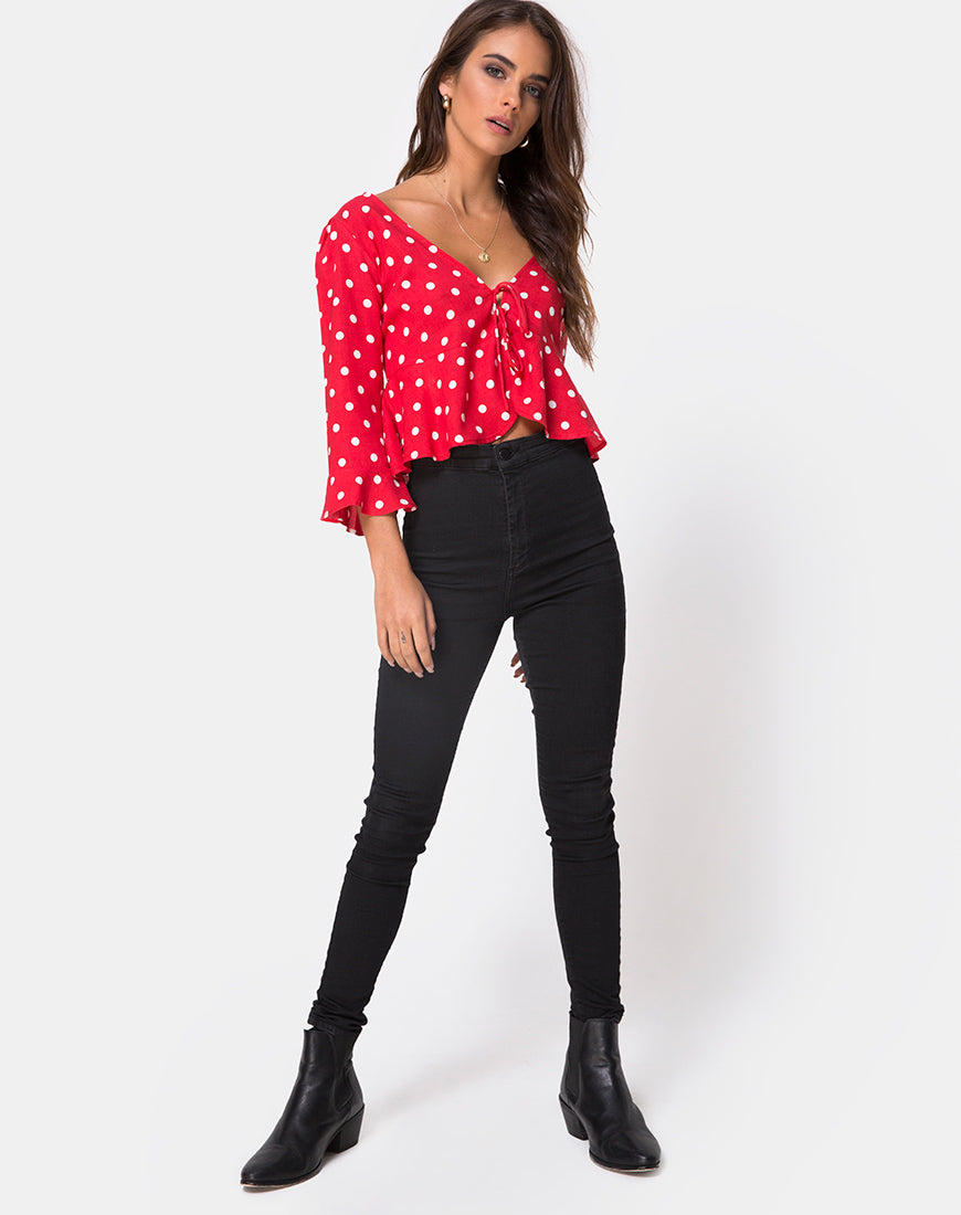 Image of Vinequa Top in Medium Polka Red and White
