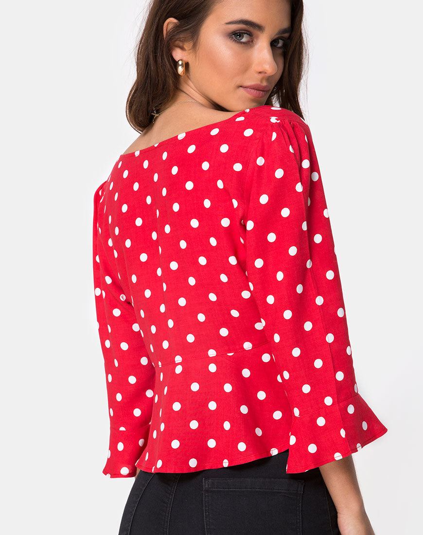 Image of Vinequa Top in Medium Polka Red and White
