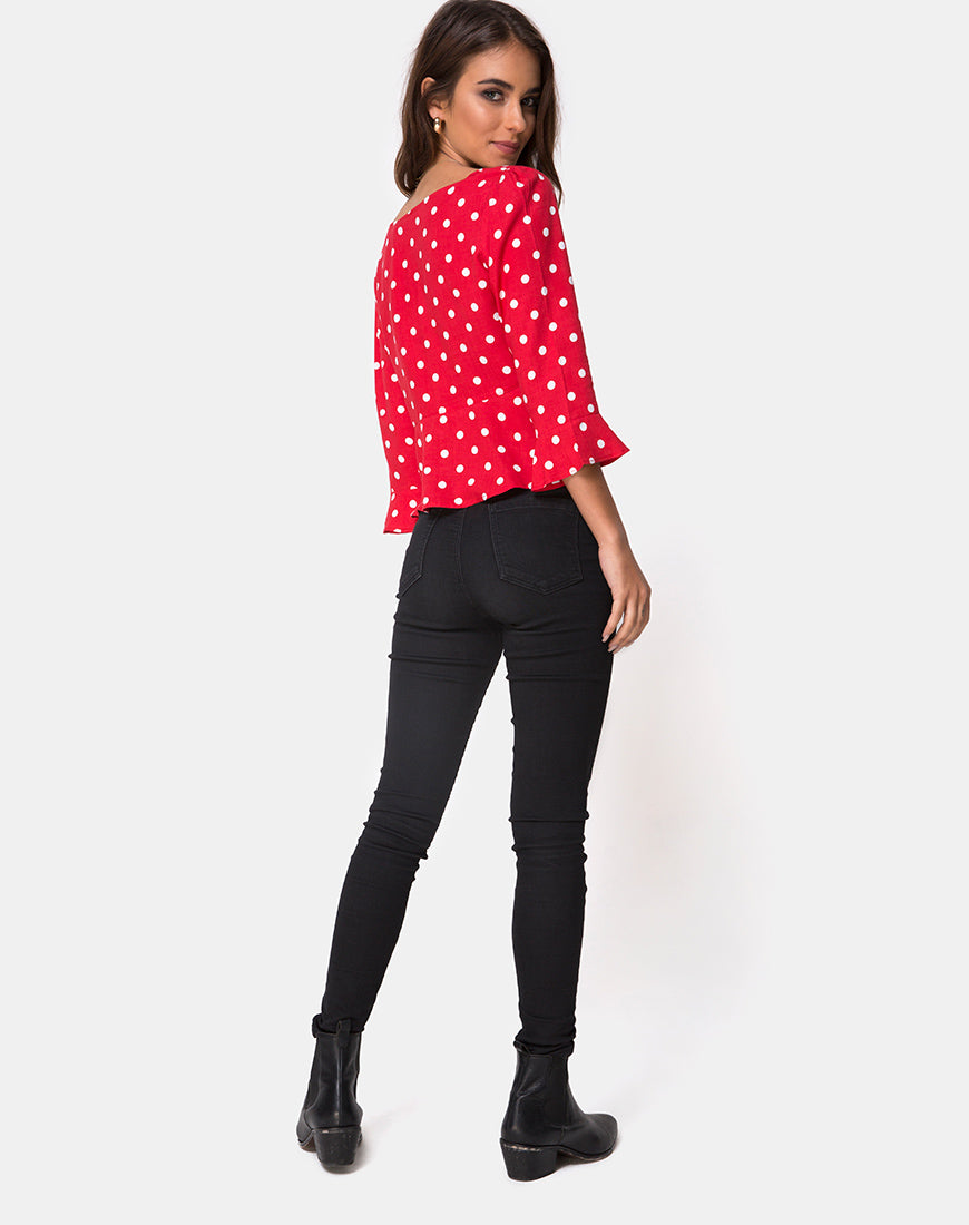 Image of Vinequa Top in Medium Polka Red and White