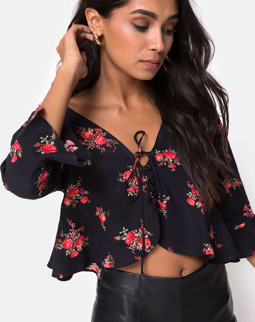Image of Vinequa Top in Soi Rose Black and Red
