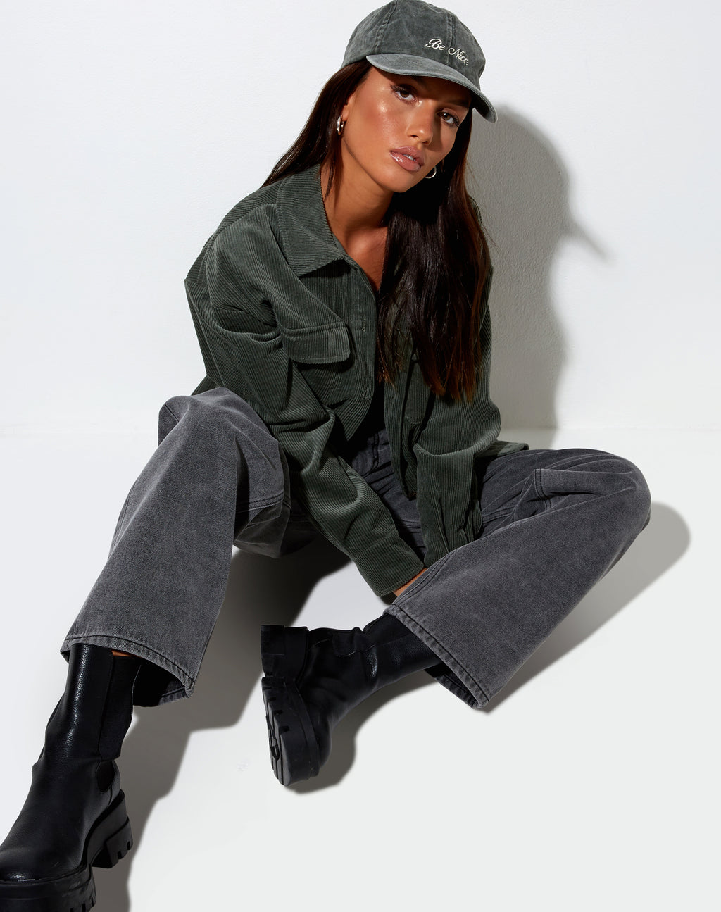 Vintage Hat in Forest Green with 'Be Nice' Embro