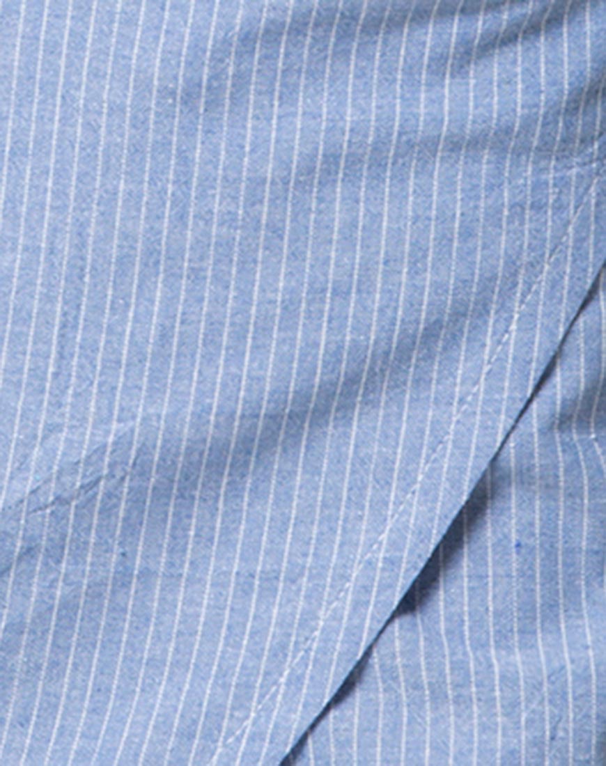 Image of Eleanor Wrap Skirt Pinstripe Cotton Stripe Blue