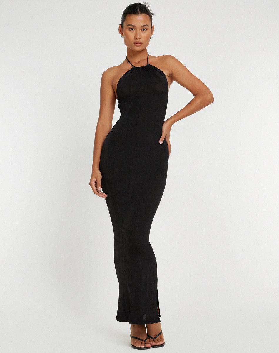 Black Halterneck Maxi Dress | Virnilia – motelrocks.com