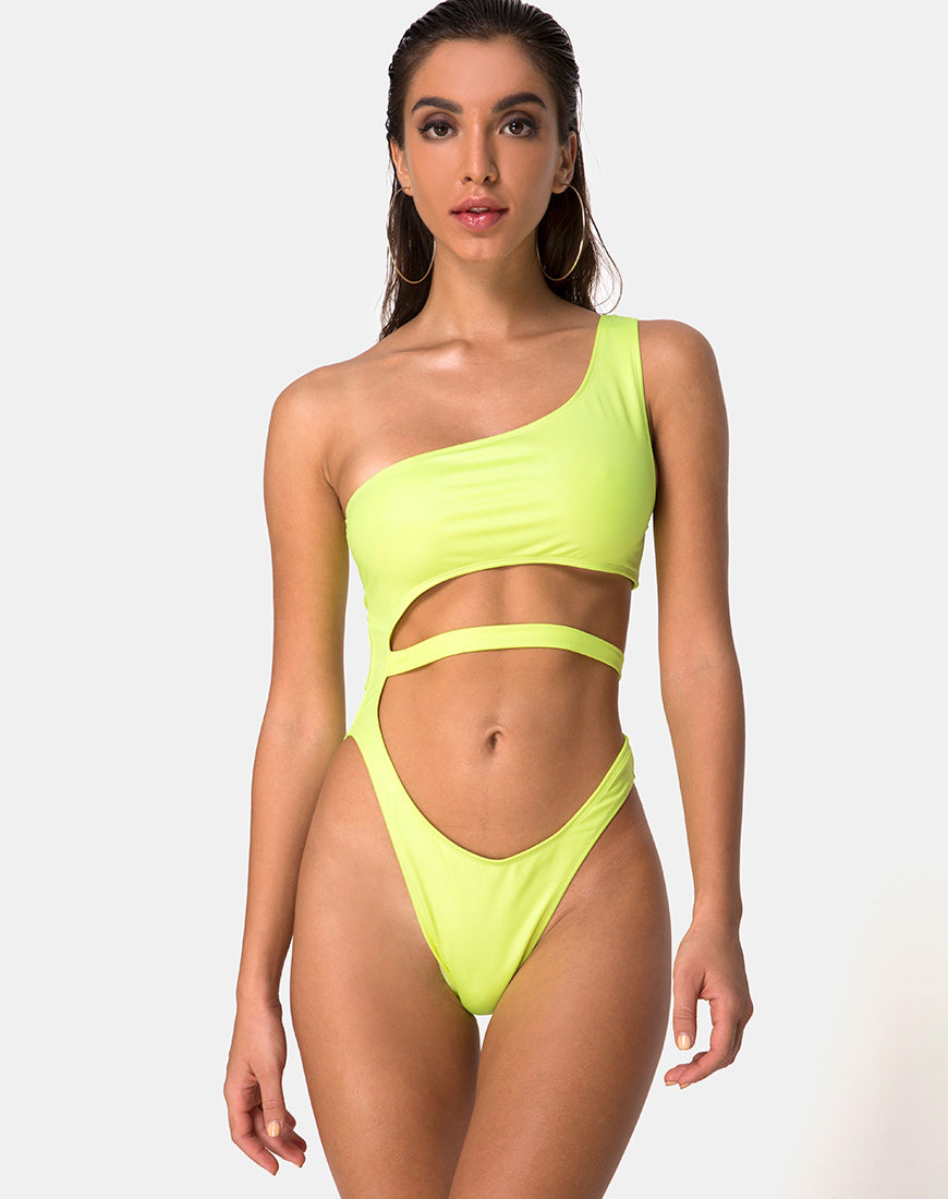 Image of Vixie Swimsuit in Coated Lime