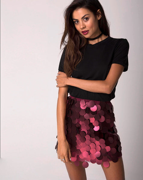 High Waisted Rose Disc Sequin Mini Skirt Weaver Motel Rocks motelrocks