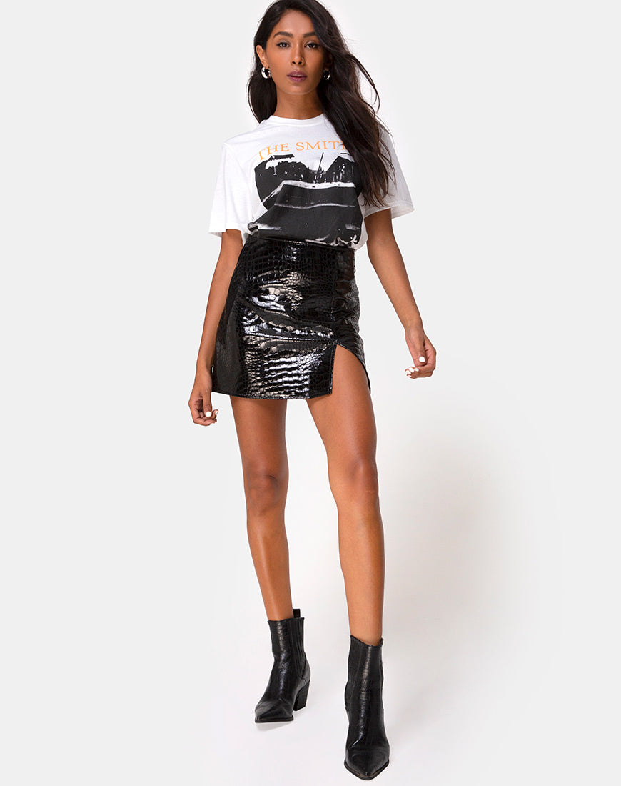 Wren Mini Skirt in PU Croco Black – motelrocks.com