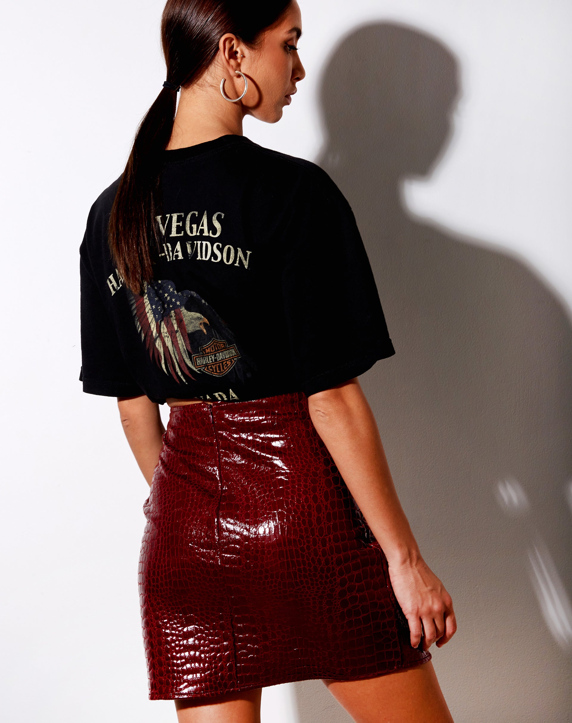 Image of Wren Skirt in Croc PU Burgundy