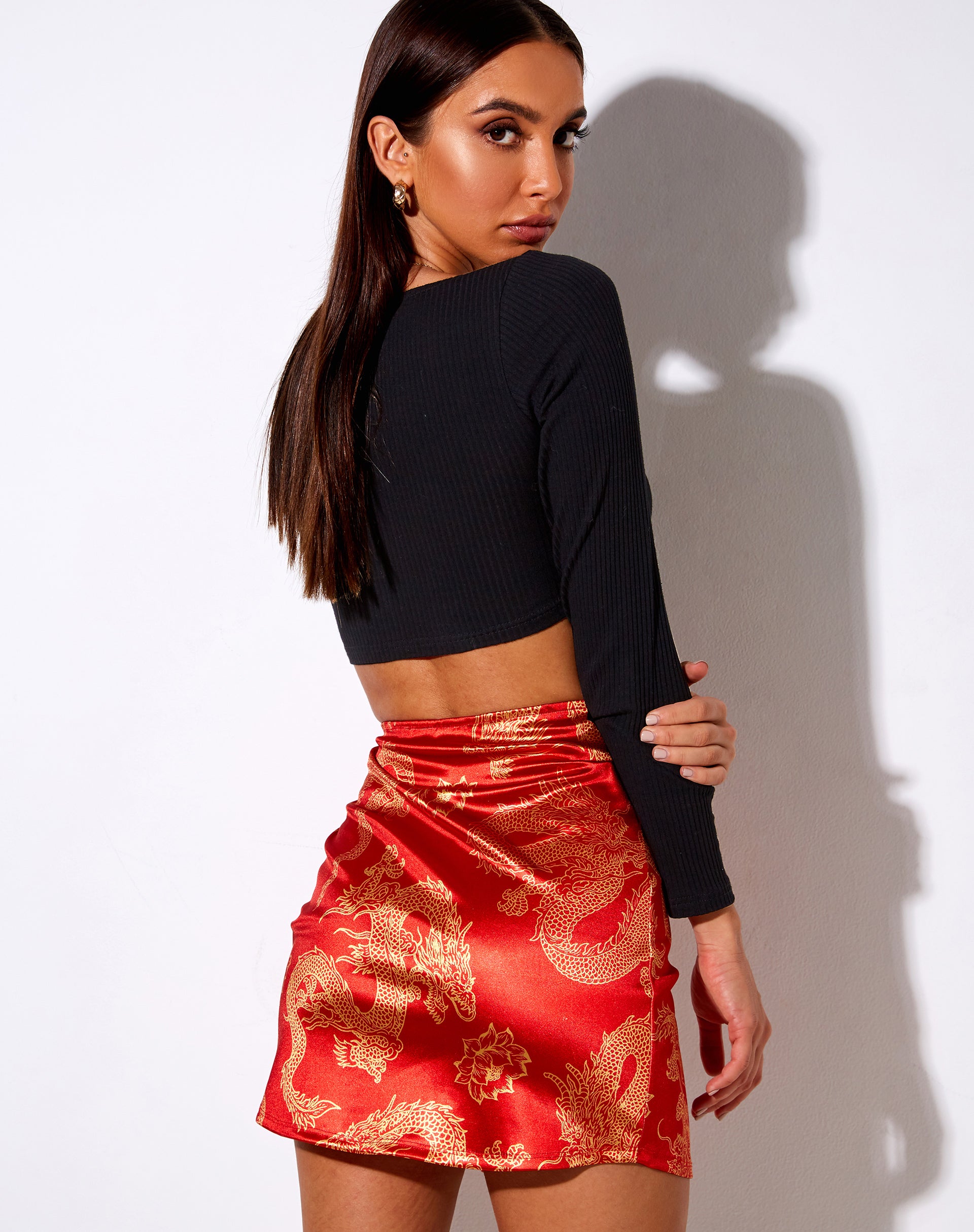 Image of Wren Mini Skirt in Dragon Flower Red and Gold