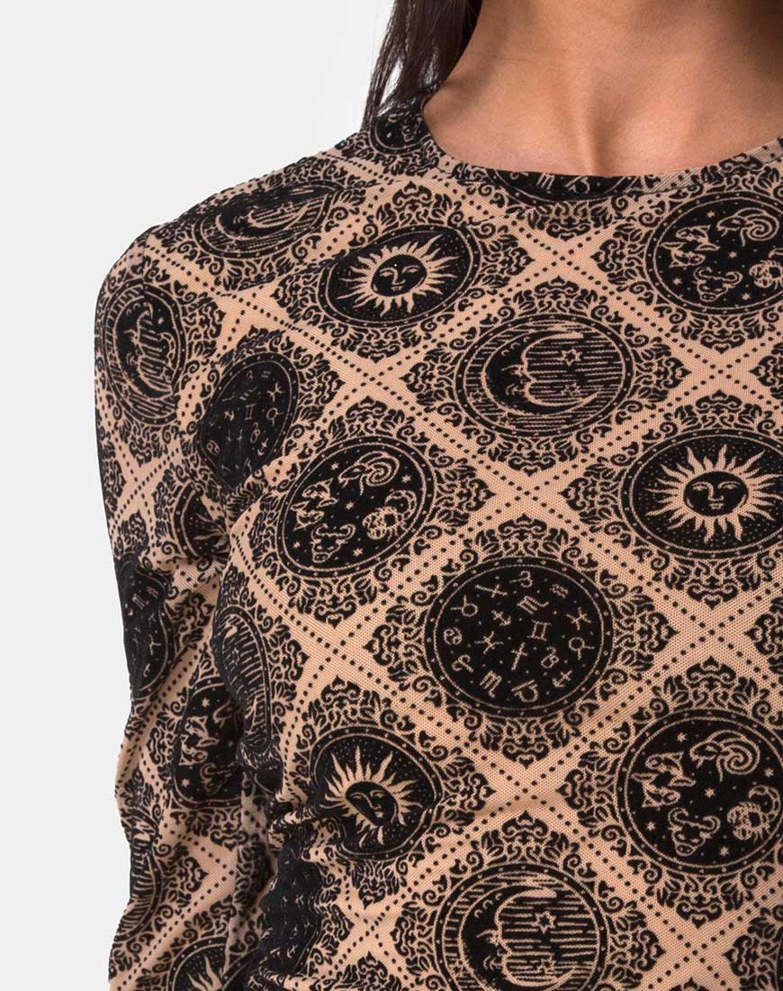 Image of Wyanna Dress in Taupe Net with Black Sign Flock