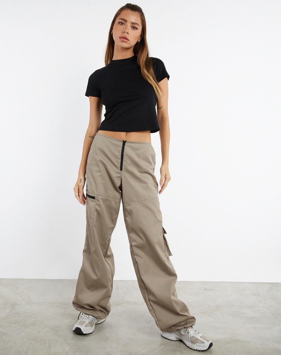 Taupe Low Rise Cargo Trousers | Xander – motelrocks.com