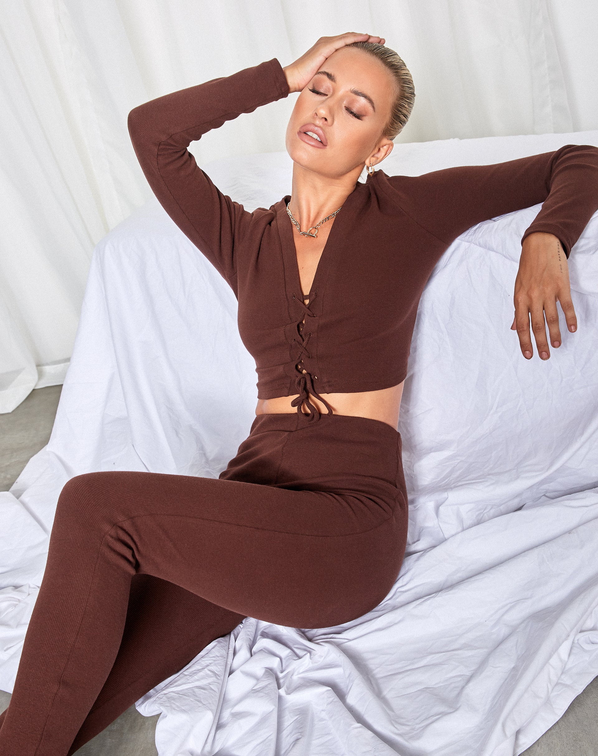 Image of Delona Long Sleeve Top in Brown