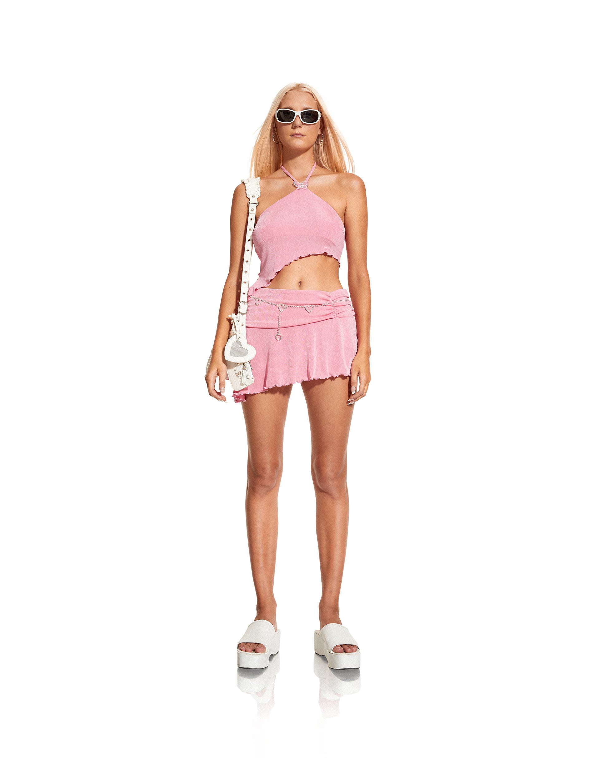 image of Binsar Mini Skirt in Crepe Pink