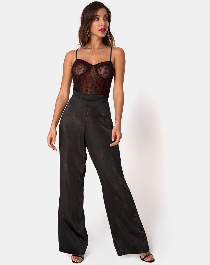 Image of Yecal Sheer Bodice in Red Leopard Flock Black
