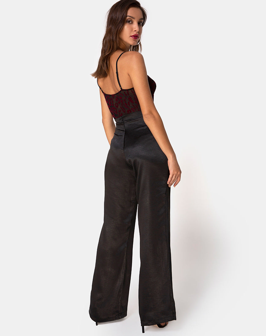 Image of Yecal Sheer Bodice in Red Leopard Flock Black