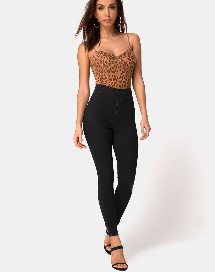 Image of Yecal Sheer Bodice in Animal Flock Tan Brown