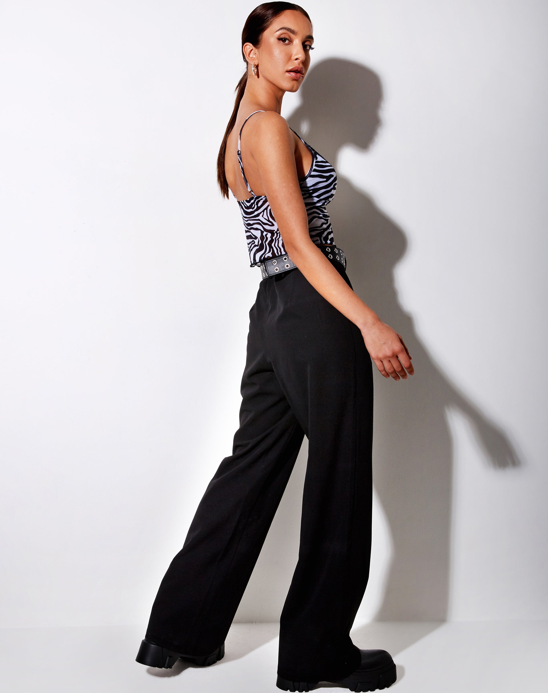 Image of Yenika Crop Top in Wavey Zebra Black and White with Lace