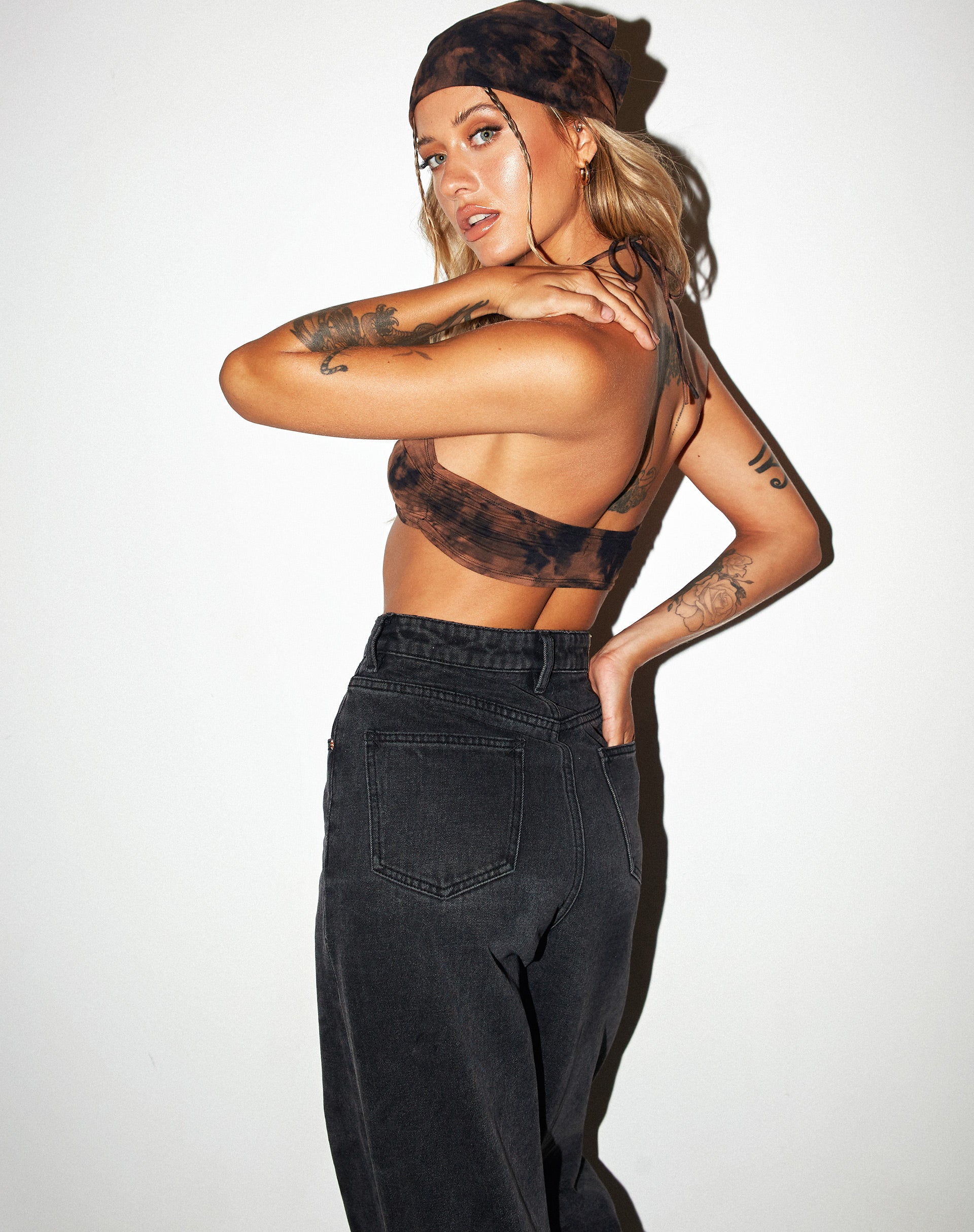 Black and Rust Tie Dye Bralet Crop Top Yessa motelrocks