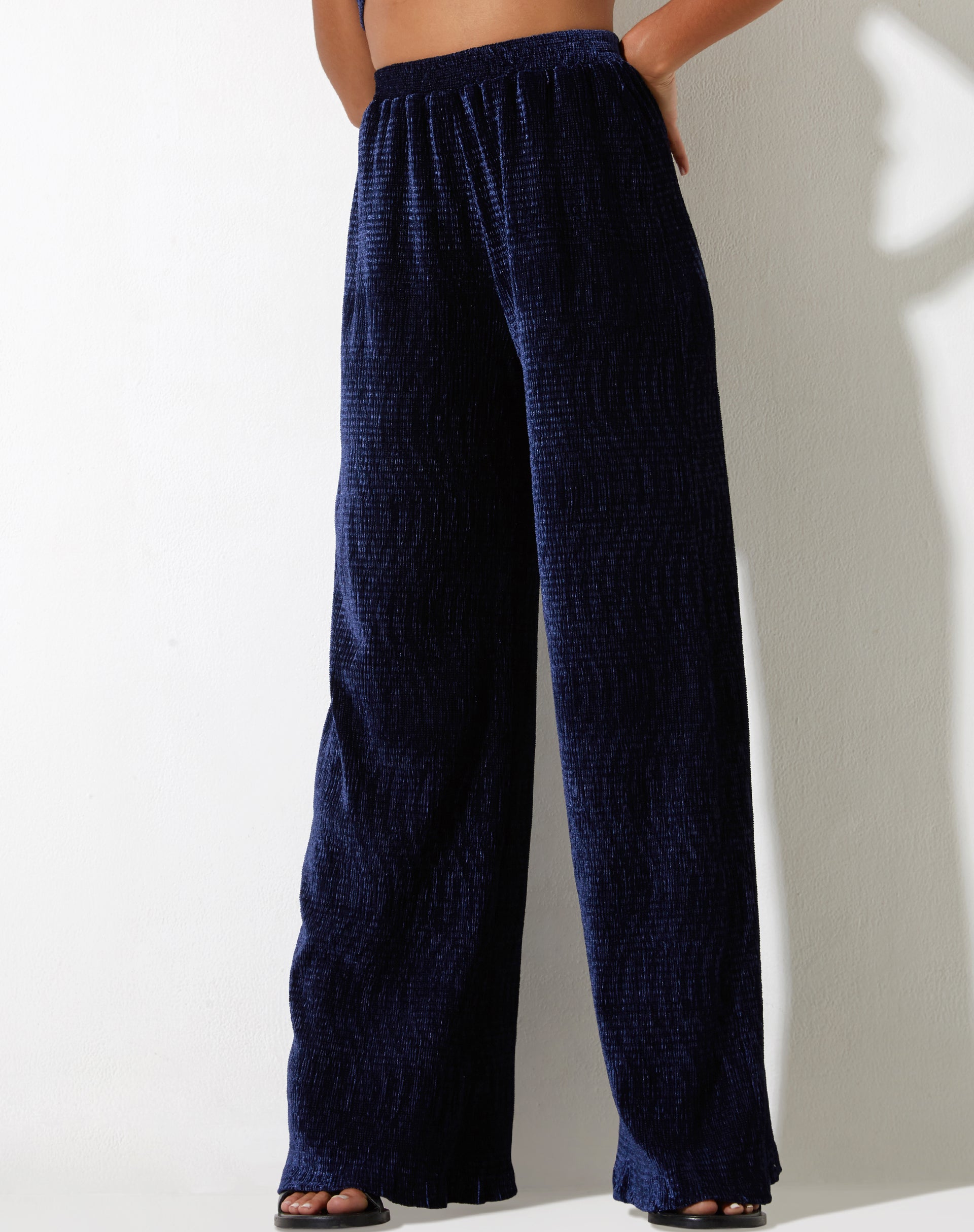 Navy velvet sales wide leg trousers