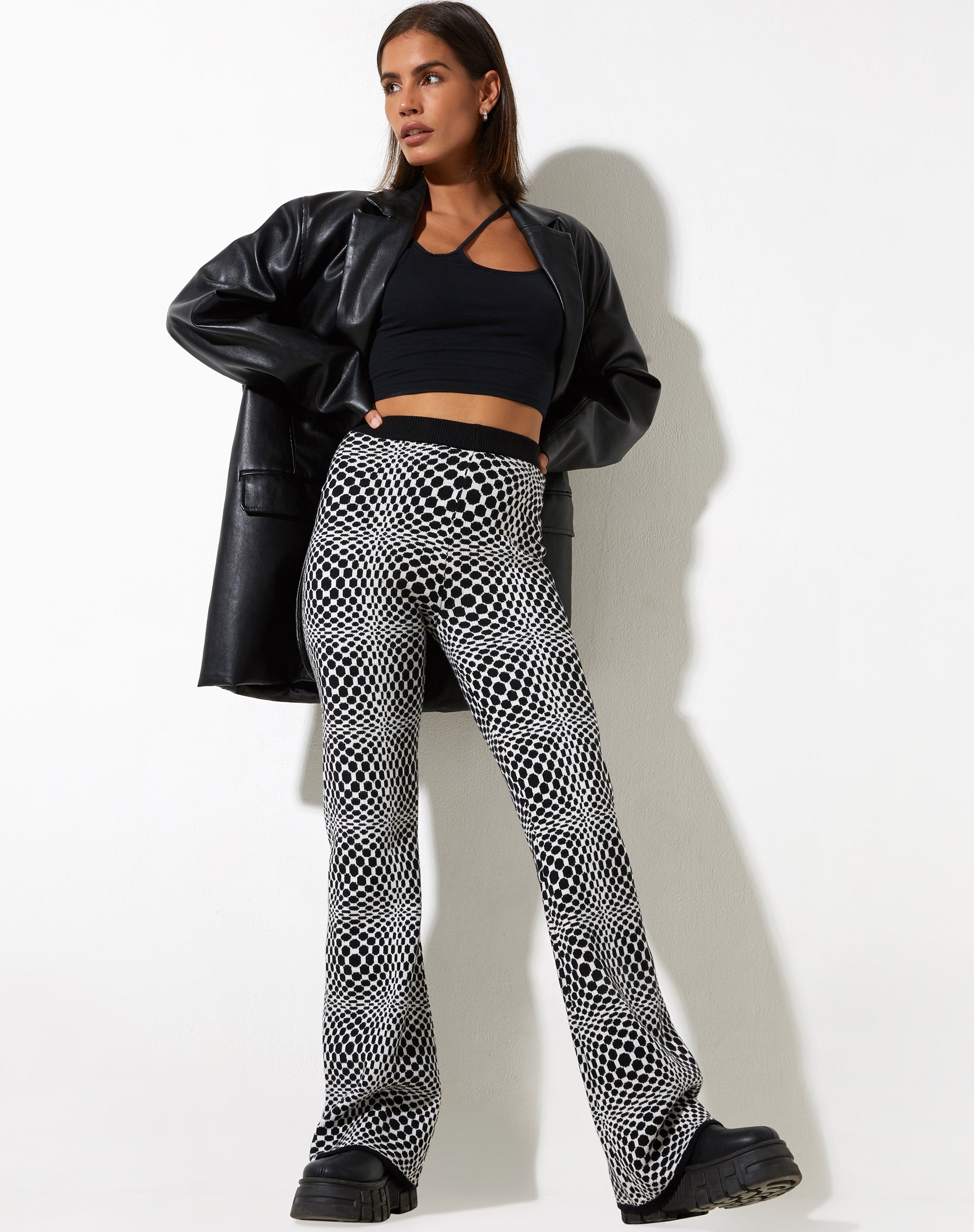Straight trousers - Black/White patterned - Ladies | H&M IN