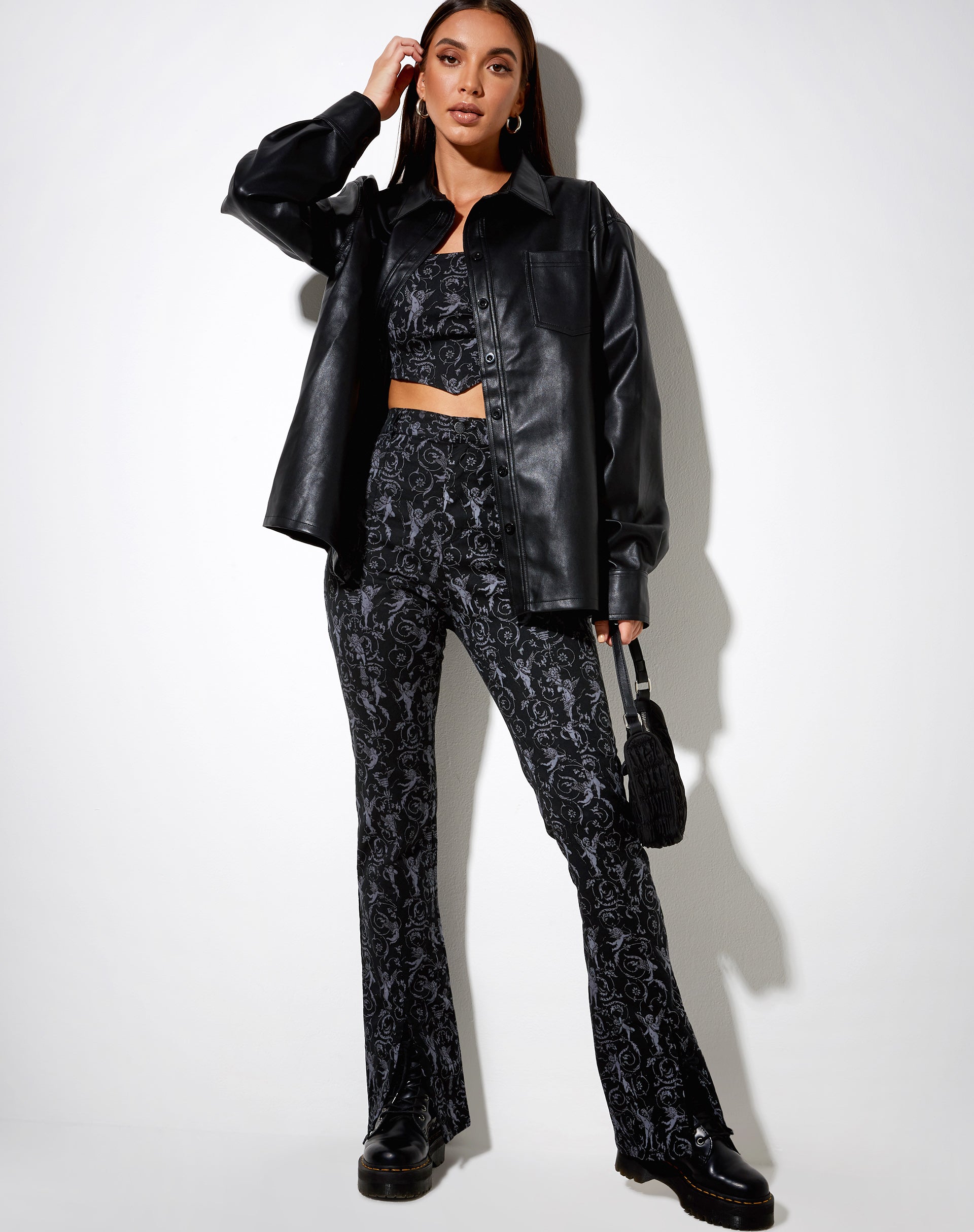 Image of Zabby Flare Trouser in Baroque Cherub Black and Grey