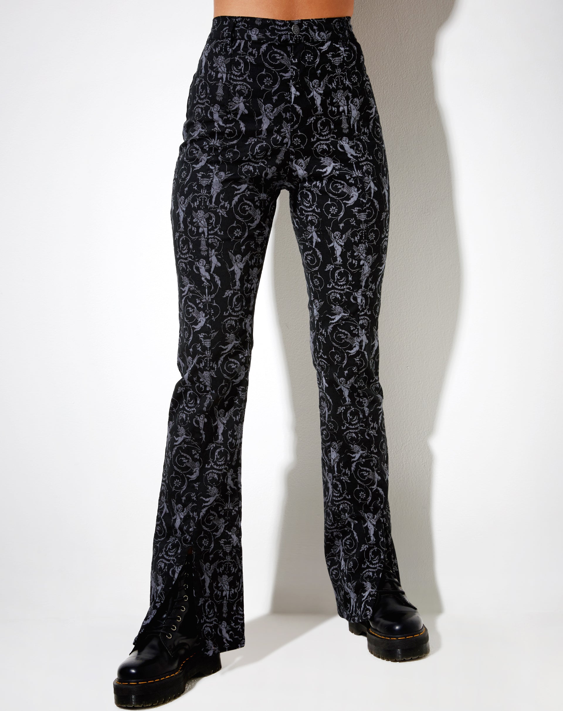 Image of Zabby Flare Trouser in Baroque Cherub Black and Grey