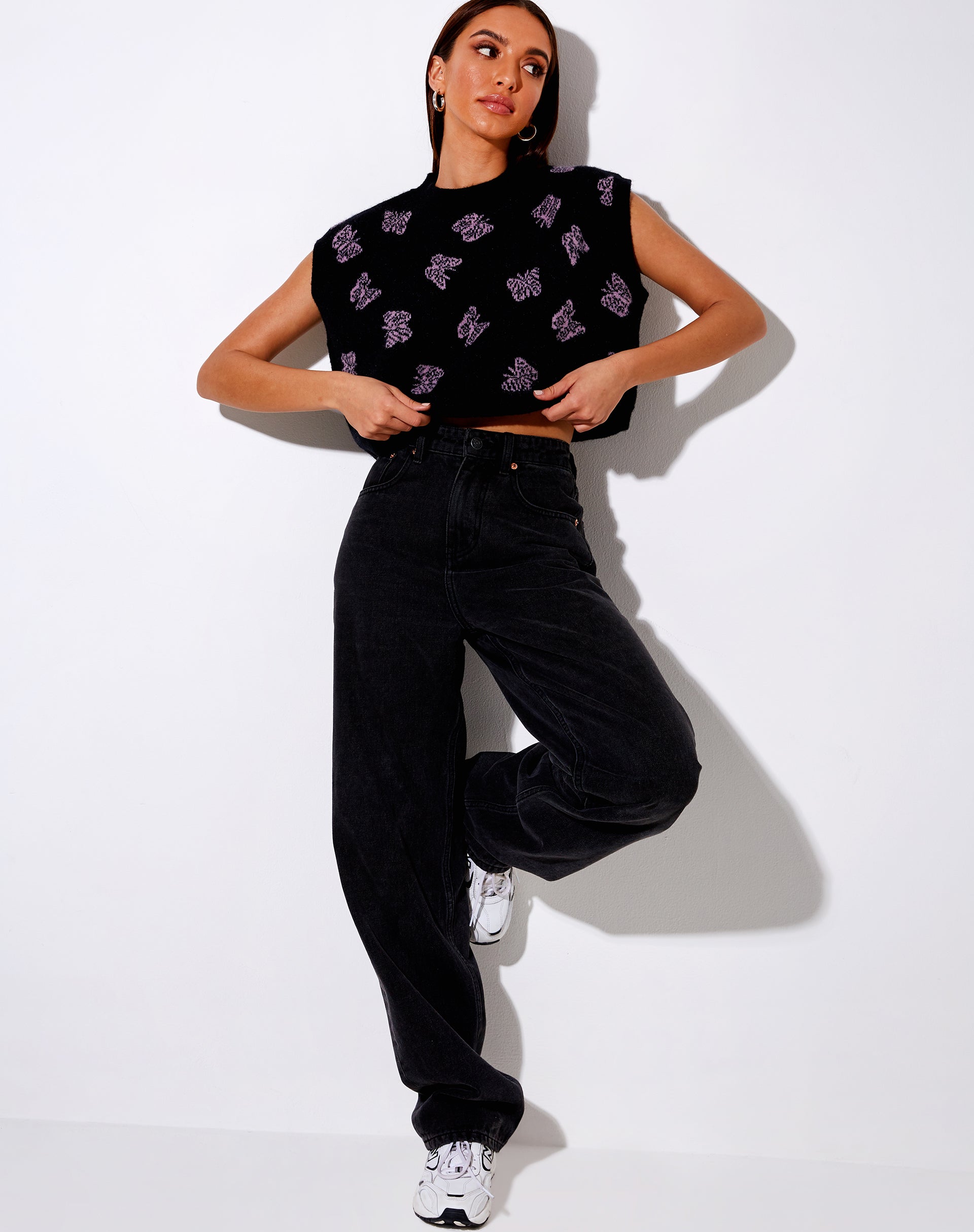 Image of Zacha Jumper in Knit Butterfly Black and Purple