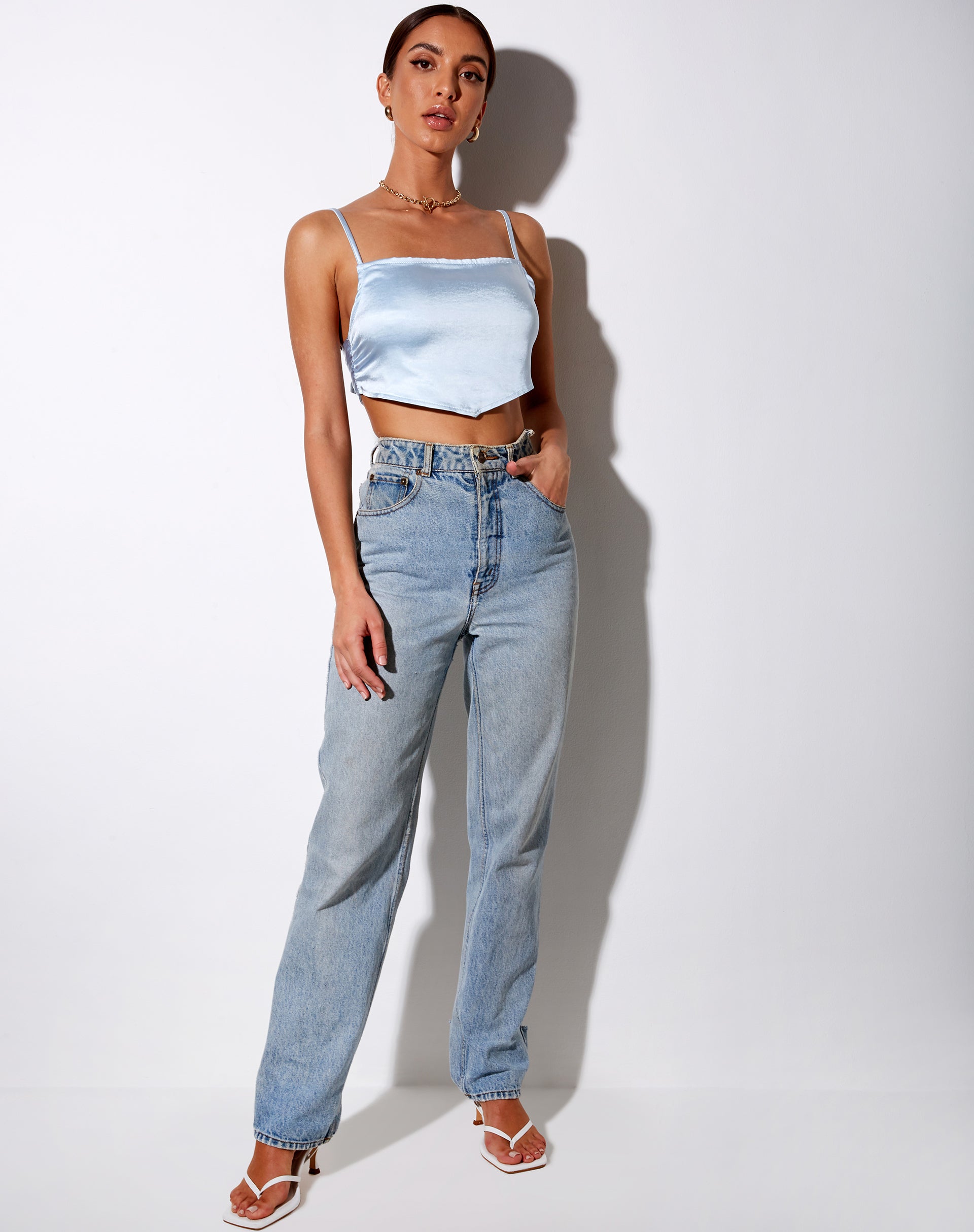 Image of Zashe Cami Top in Satin Baby Blue