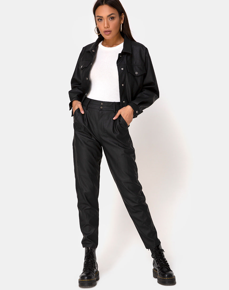 High Waist Black PU Trousers | Zastan – motelrocks.com