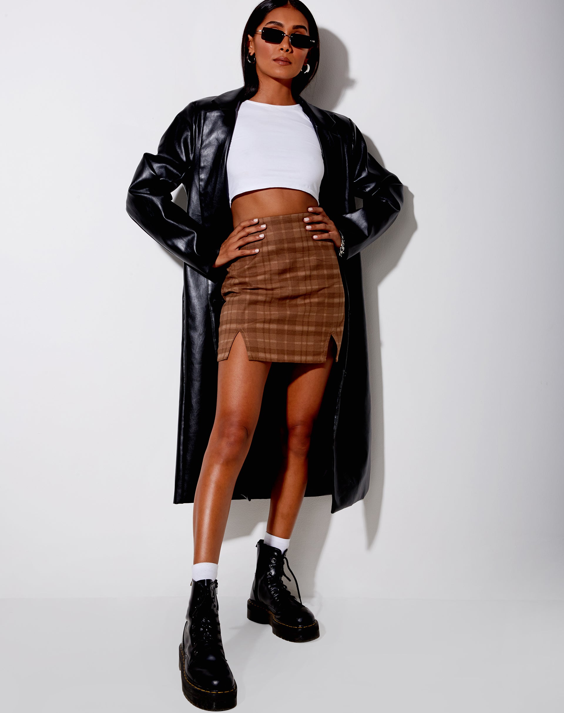 Image of Zila Mini Skirt in Brown Check