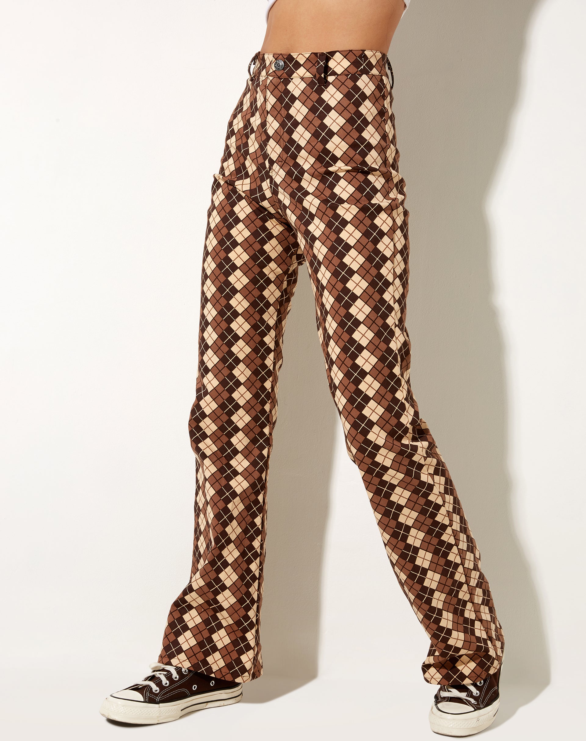 Image of Zoven Flare Trouser in Argyle Brown